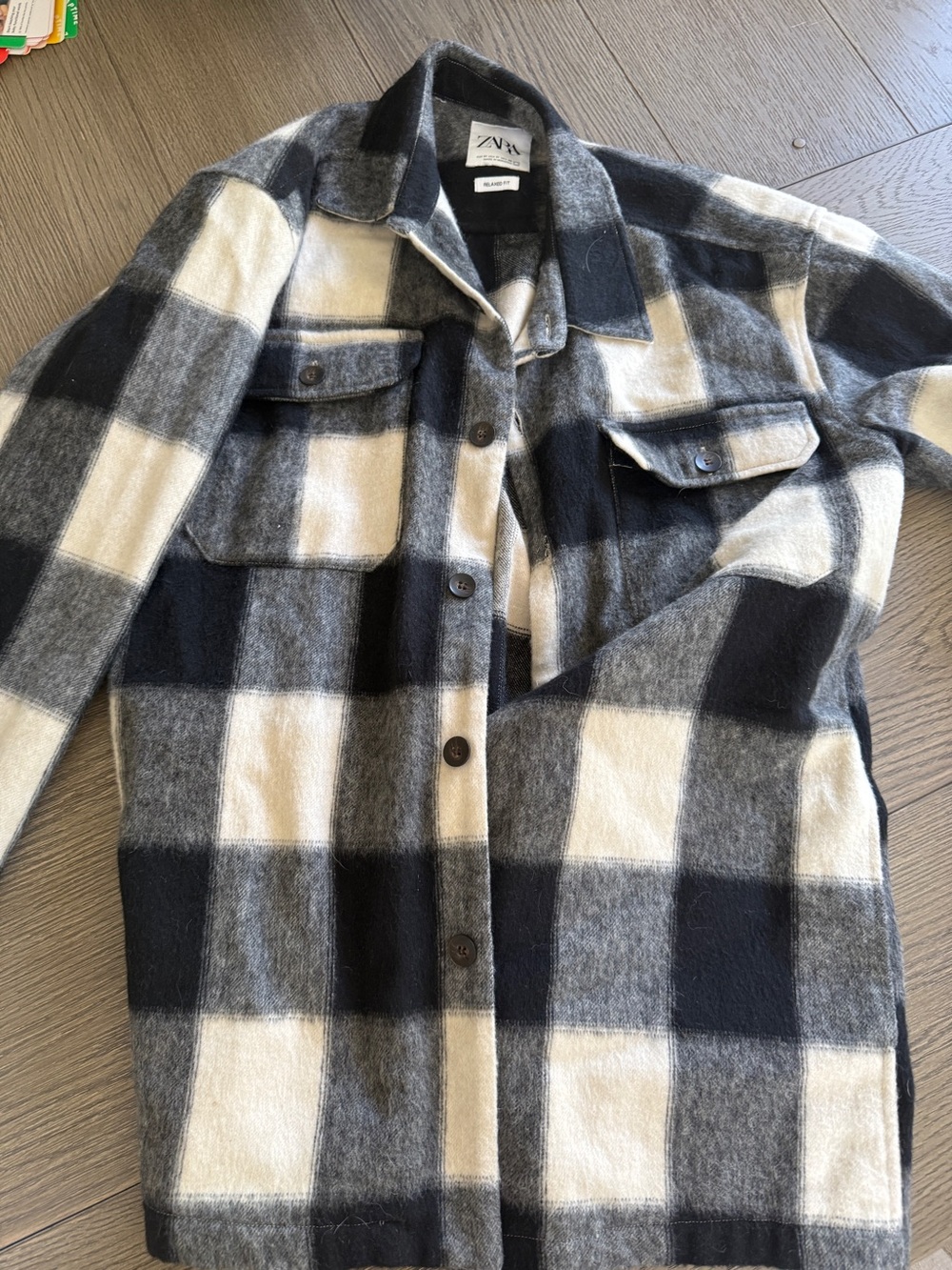 Zara Black Gray White Check Zip-Up Sweater Jacket
